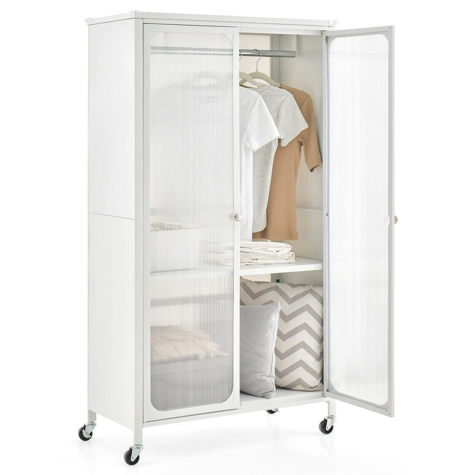Rolling Storage Wardrobe Cabinet Mobile Wardrobe Armoire Closet w ...
