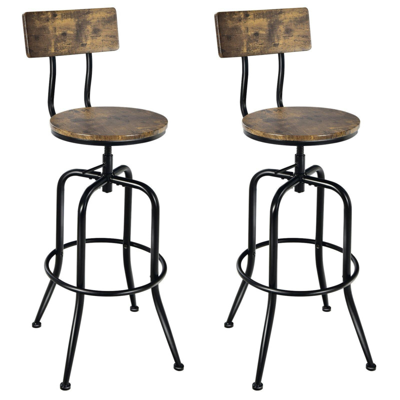 Set of 2 Bar Stool Adjustable Swivel Kitchen Dining Chair W/ Ergonomic