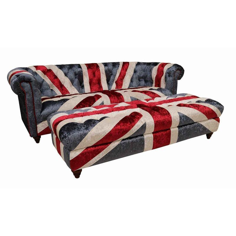 Union Jack Chesterfield 3 Seater Sofa With Matching Footstool&hellip by Designer Sofas 4U