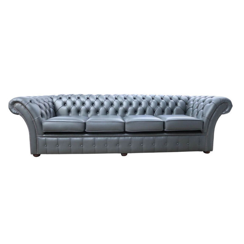 Chesterfield Balmoral 4 Seater Sofa Settee Steel Grey Leather Sofa by