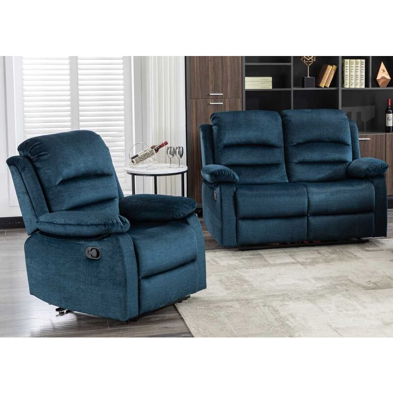 Kensley 2+1 Ocean Blue Fabric Recliner Sofa Suite by Designer Sofas 4U ...