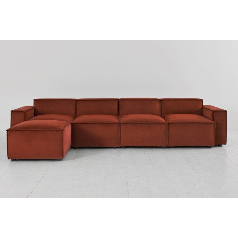Swyft Model 03 Modular Chaise Sofa Velvet Brick 4 Seater Chaise