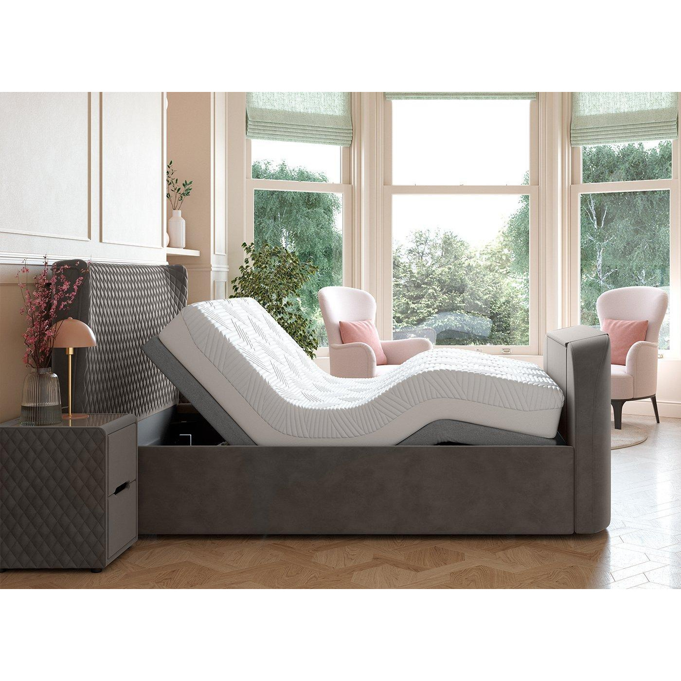 Kobe Sleepmotion Adjustable Velvet-Finish TV Bed Frame - 4'6