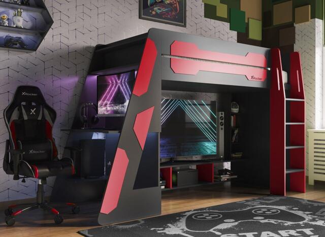 X-Rocker Garrison Kids High Sleeper with Desk - 3'0 Single - Red by ...