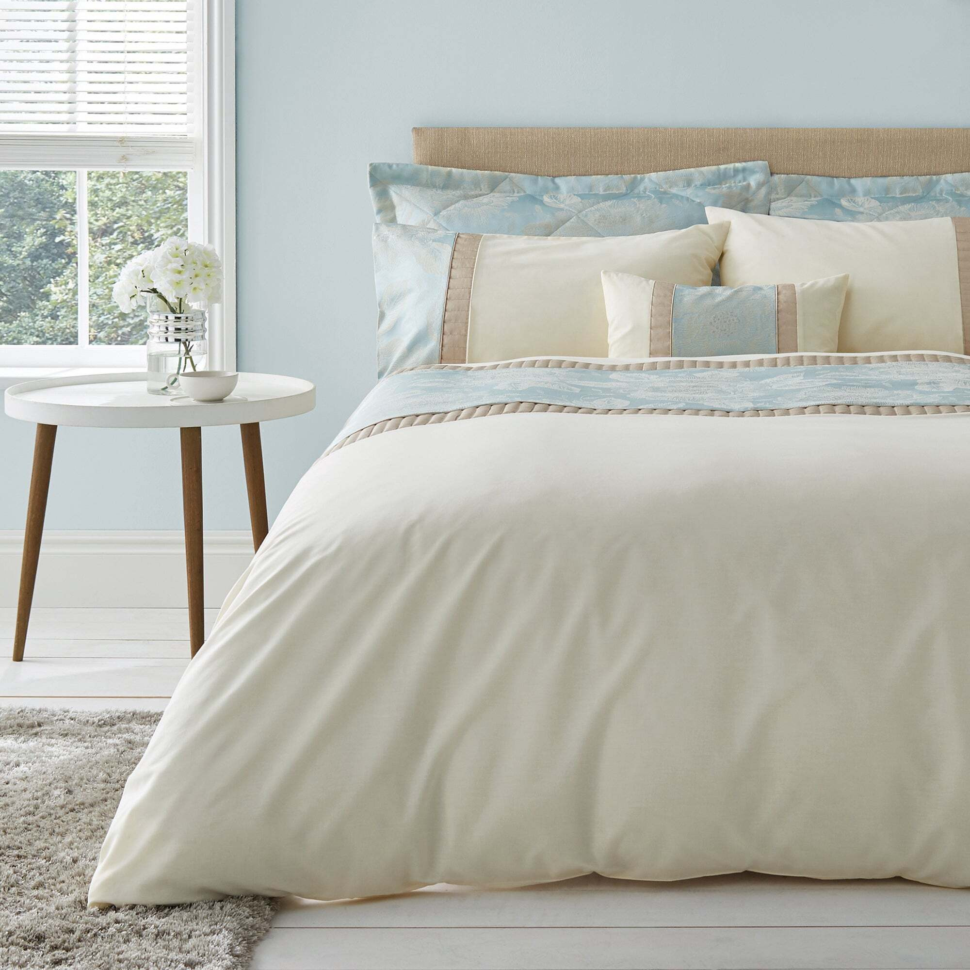 Olivia Embroidered DuckEgg Duvet Cover Duck Egg Blue by Dunelm