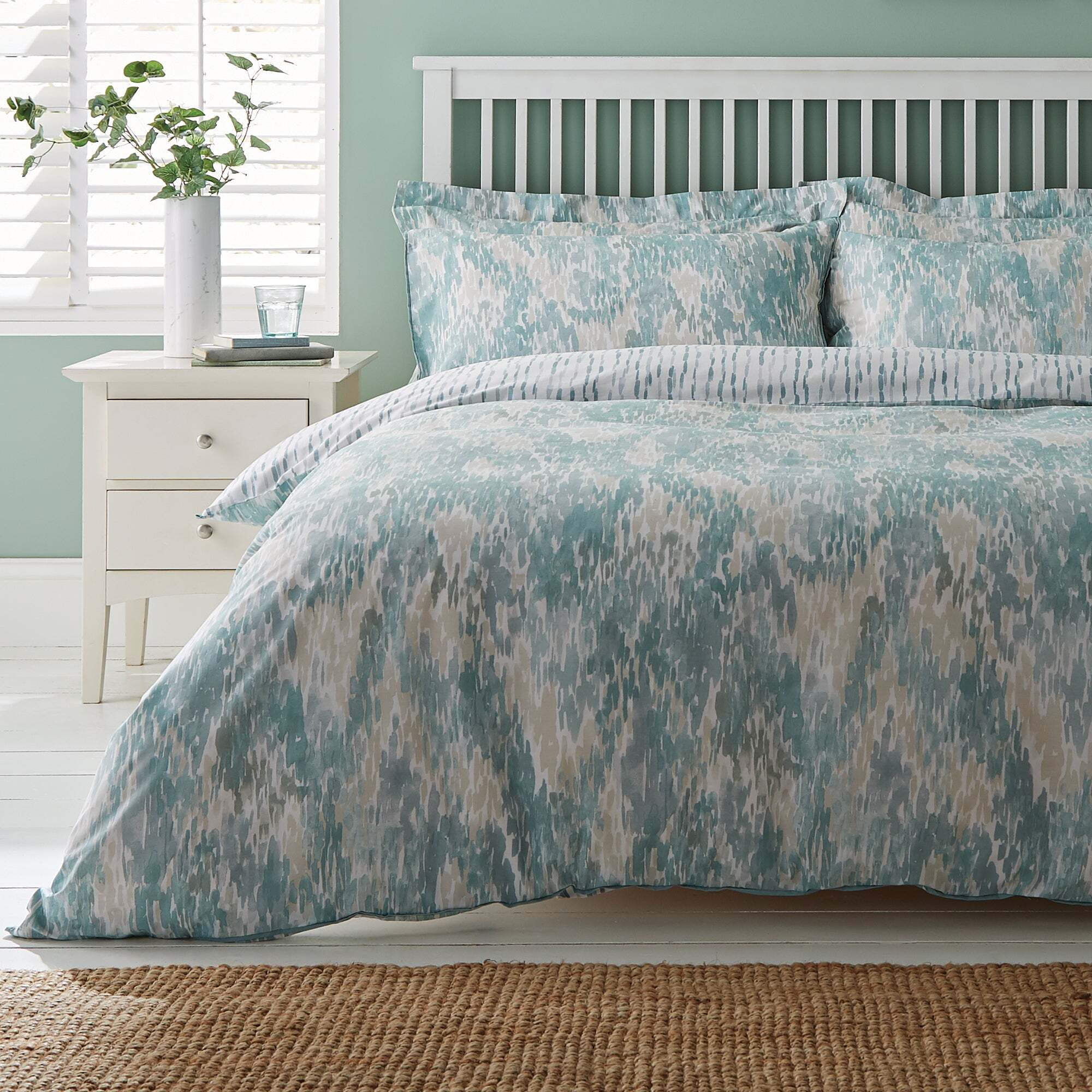 Waves Teal Reversible Duvet Cover and Pillowcase Set Teal Blue by