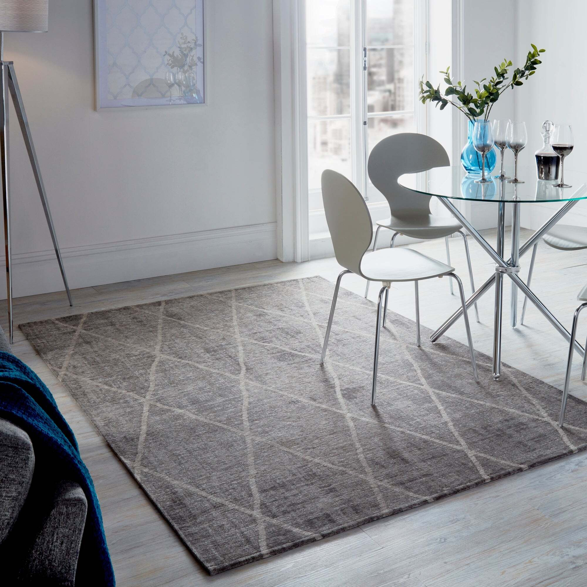 5A Fifth Avenue Sheer Diamond Geometric Rug Grey by Dunelm | uFurnish.com