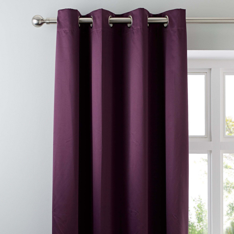 Matt Satin Plum Blackout Eyelet Curtains Purple by Dunelm