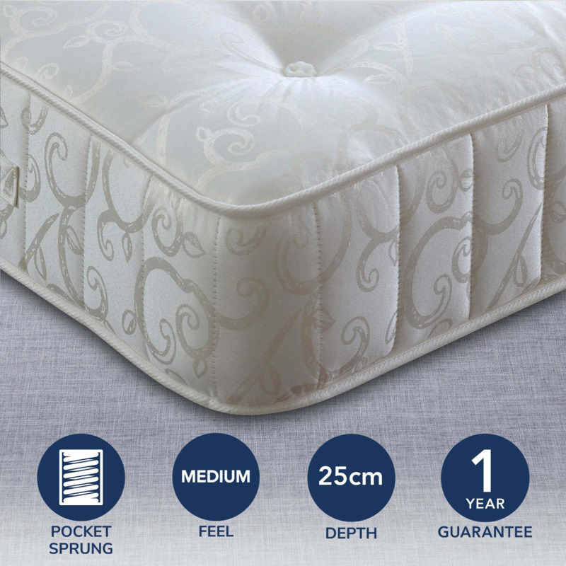 Medium 1000 Pocket Sprung Mattress White by Dunelm