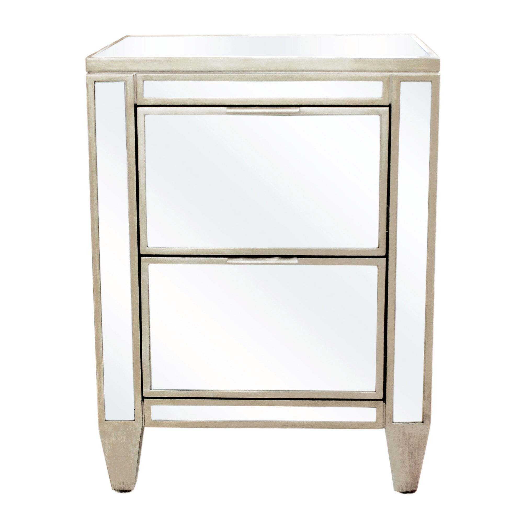 Fitzgerald 2 Drawer Bedside Table, Mirrored Silver by Dunelm