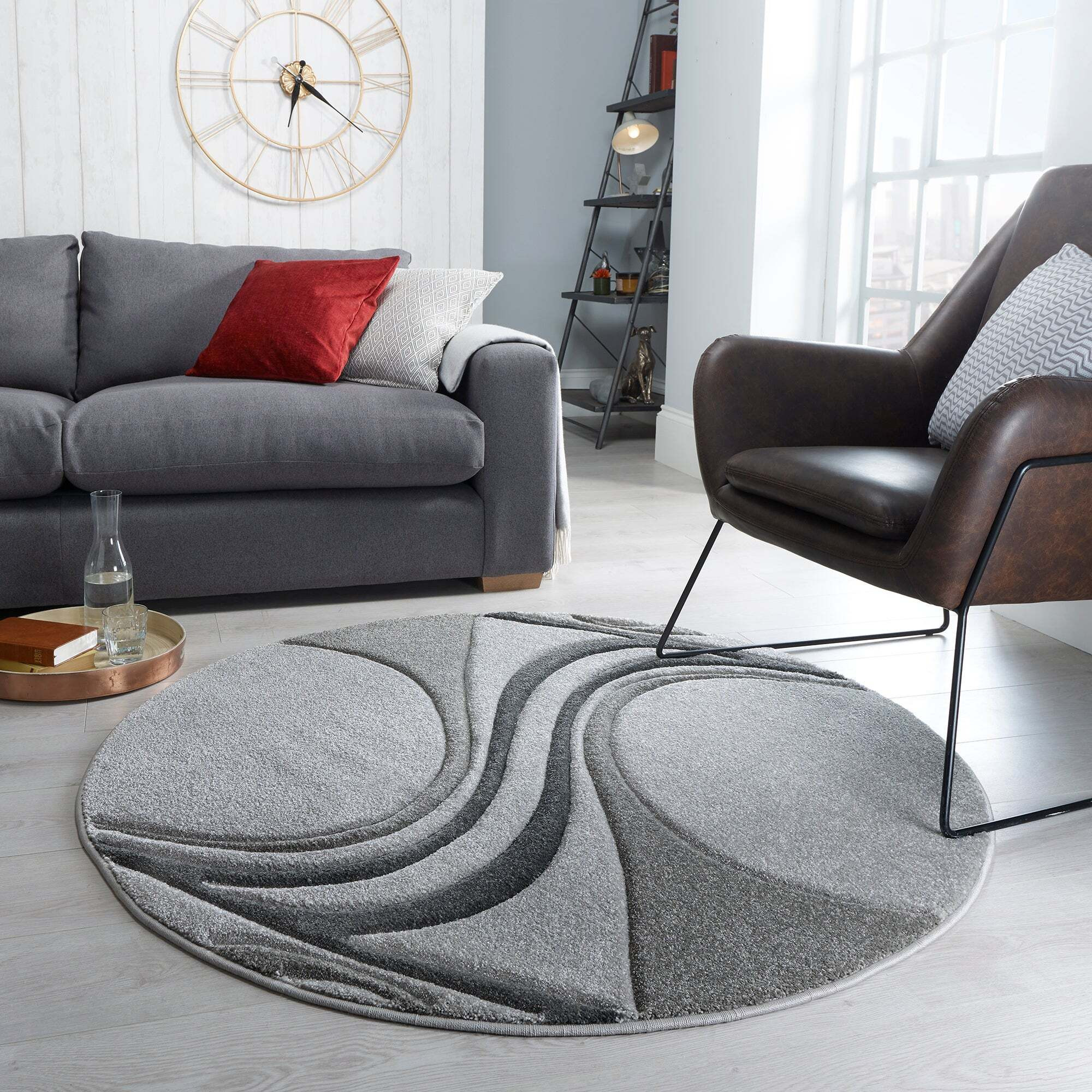 Mirage Round Rug Charcoal by Dunelm