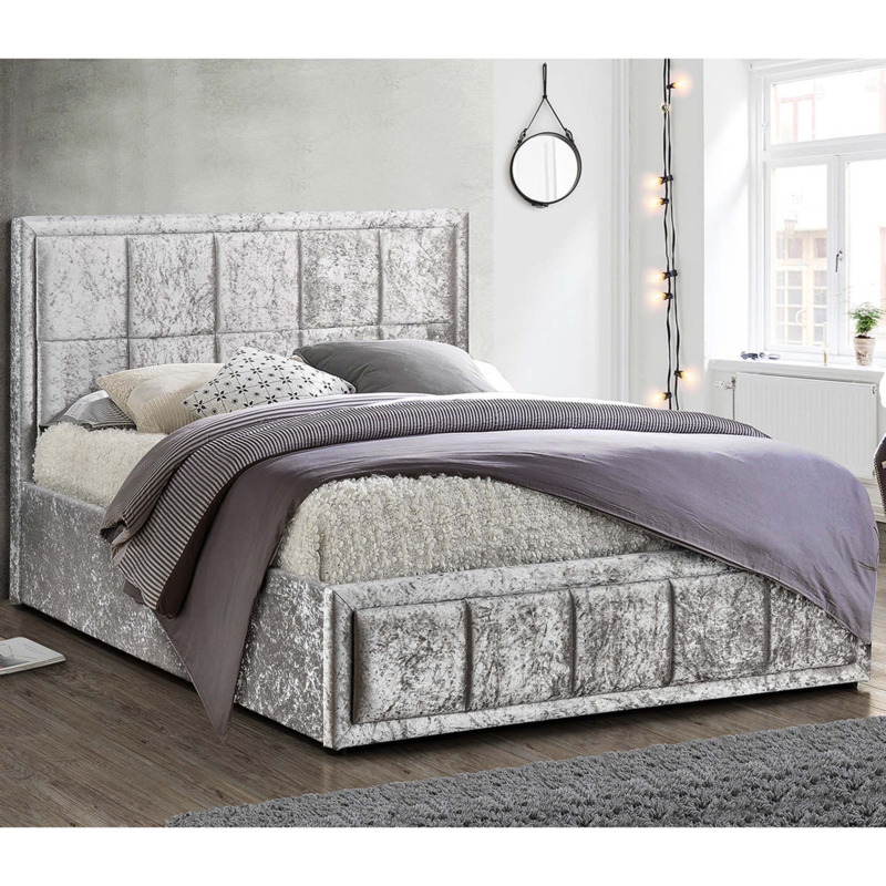Hannover Crushed Velvet Ottoman Bed Grey by Dunelm
