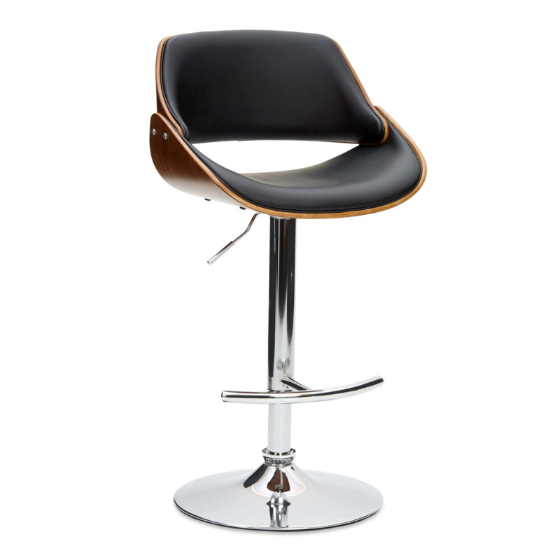 Trento Adjustable Height Bar Stool, Black Faux Leather Black, Brown and Silver by Dunelm
