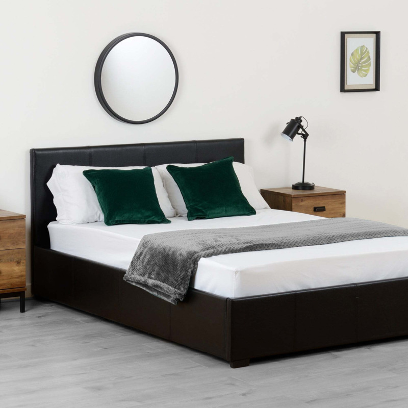 Waverley Black Faux Leather Ottoman Bed Black by Dunelm