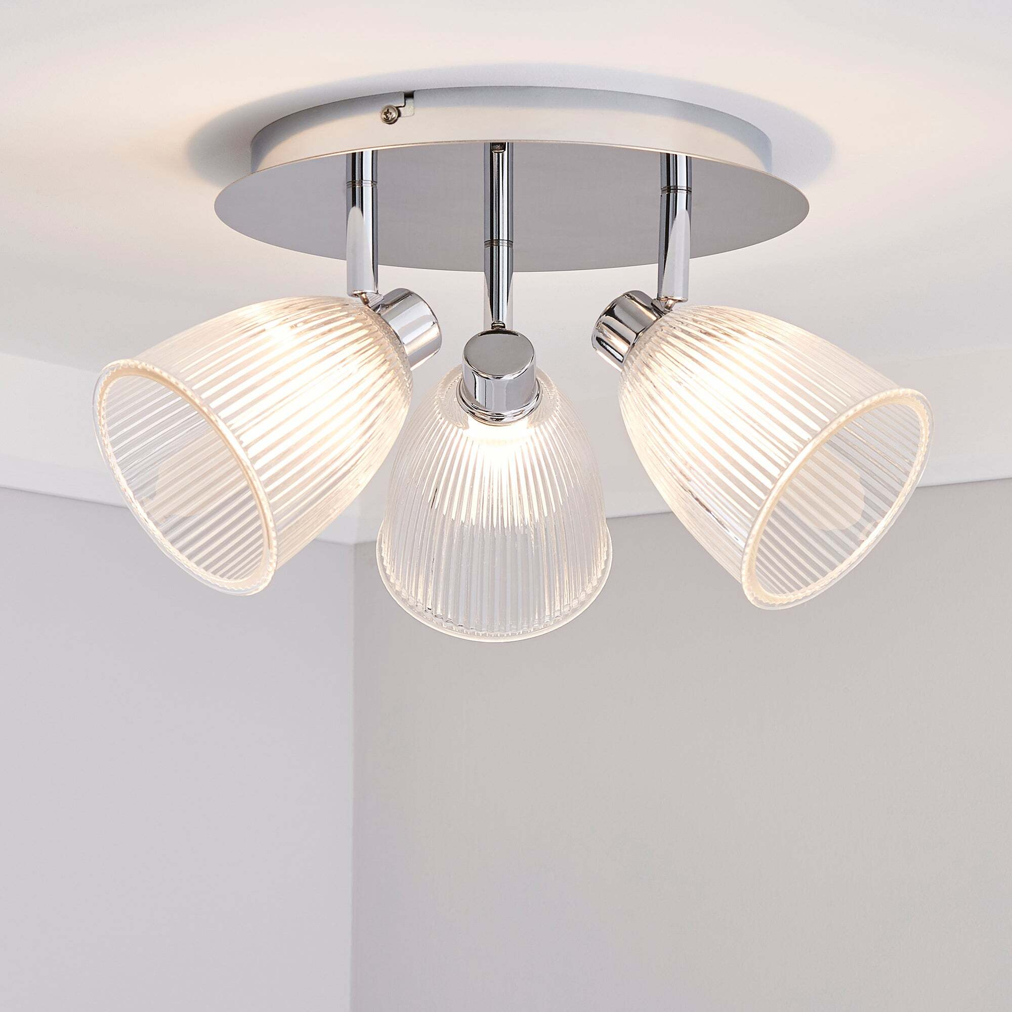 Bremont 3 Light Ribbed Glass Bathroom Spotlight Clear/Chrome by Dunelm