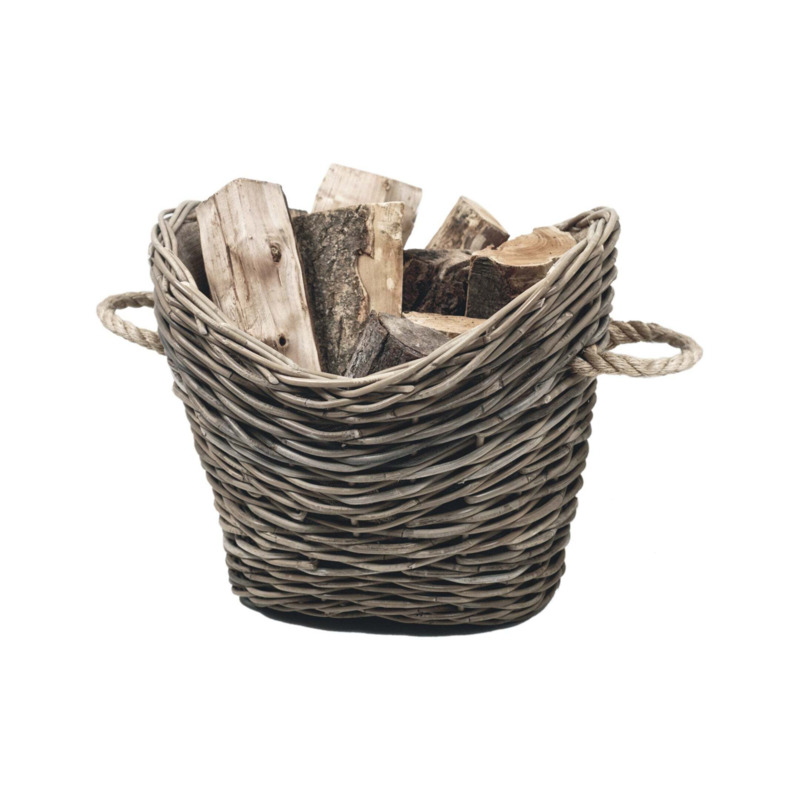 40cm Round Wicker Log Basket with Handles Natural by Dunelm