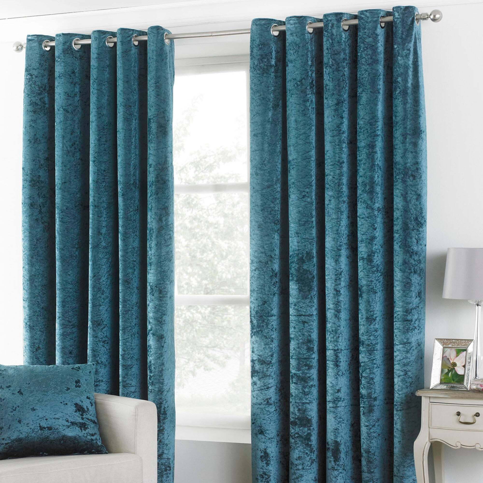 Verona Teal Velvet Eyelet Curtains Teal (Blue) by Dunelm | uFurnish.com