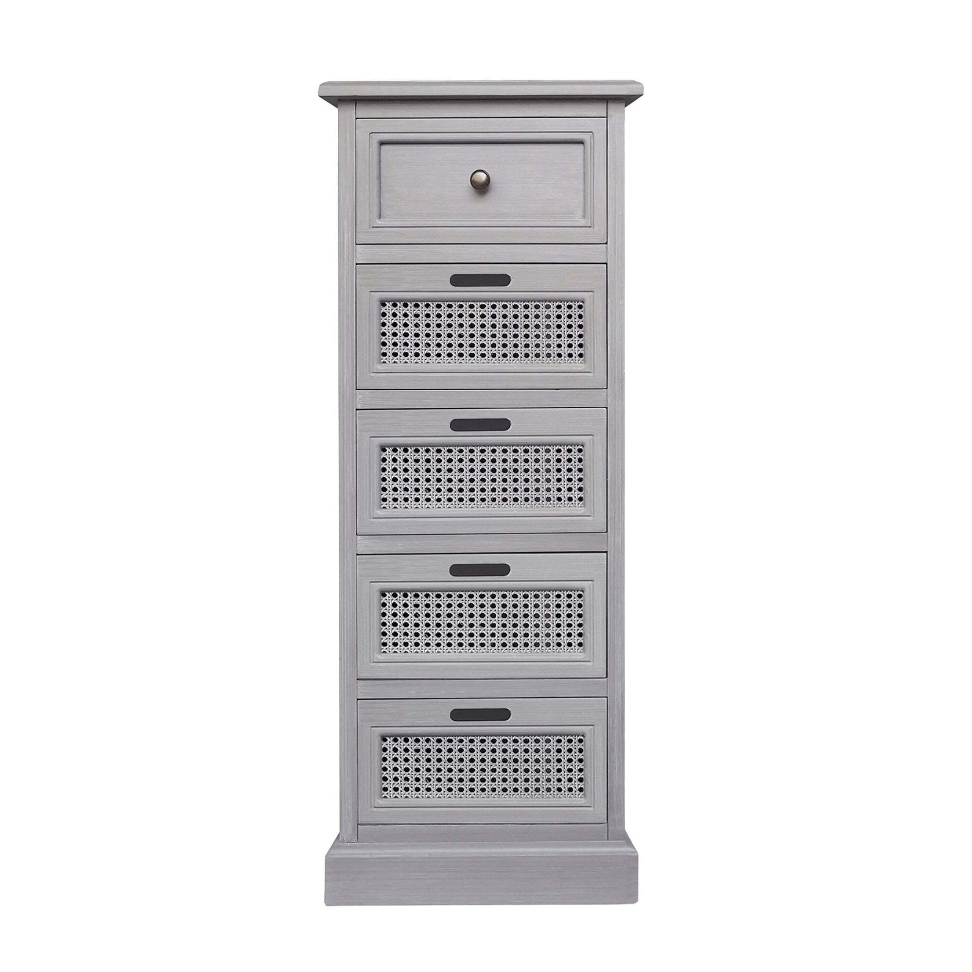 Lucy Cane Tall 5 Drawer Chest Grey by Dunelm