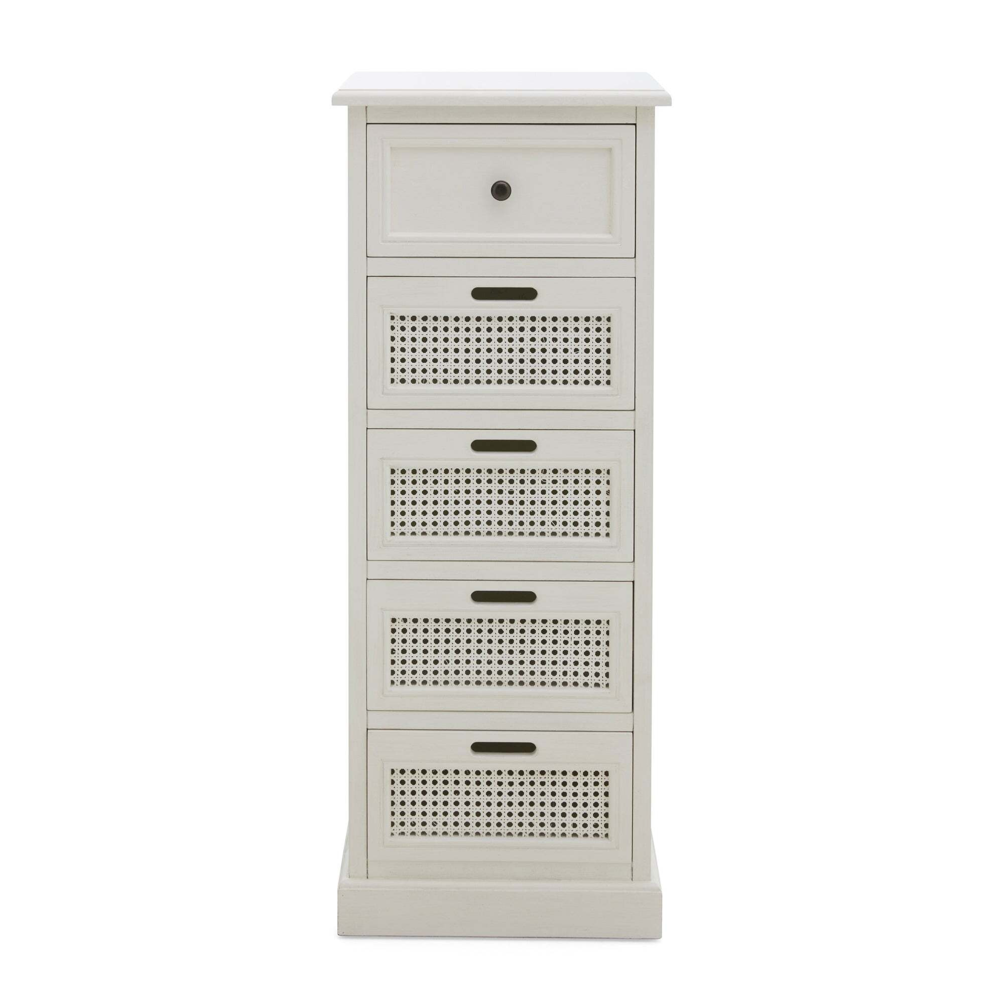 Lucy Cane Tall 5 Drawer Chest Cream by Dunelm