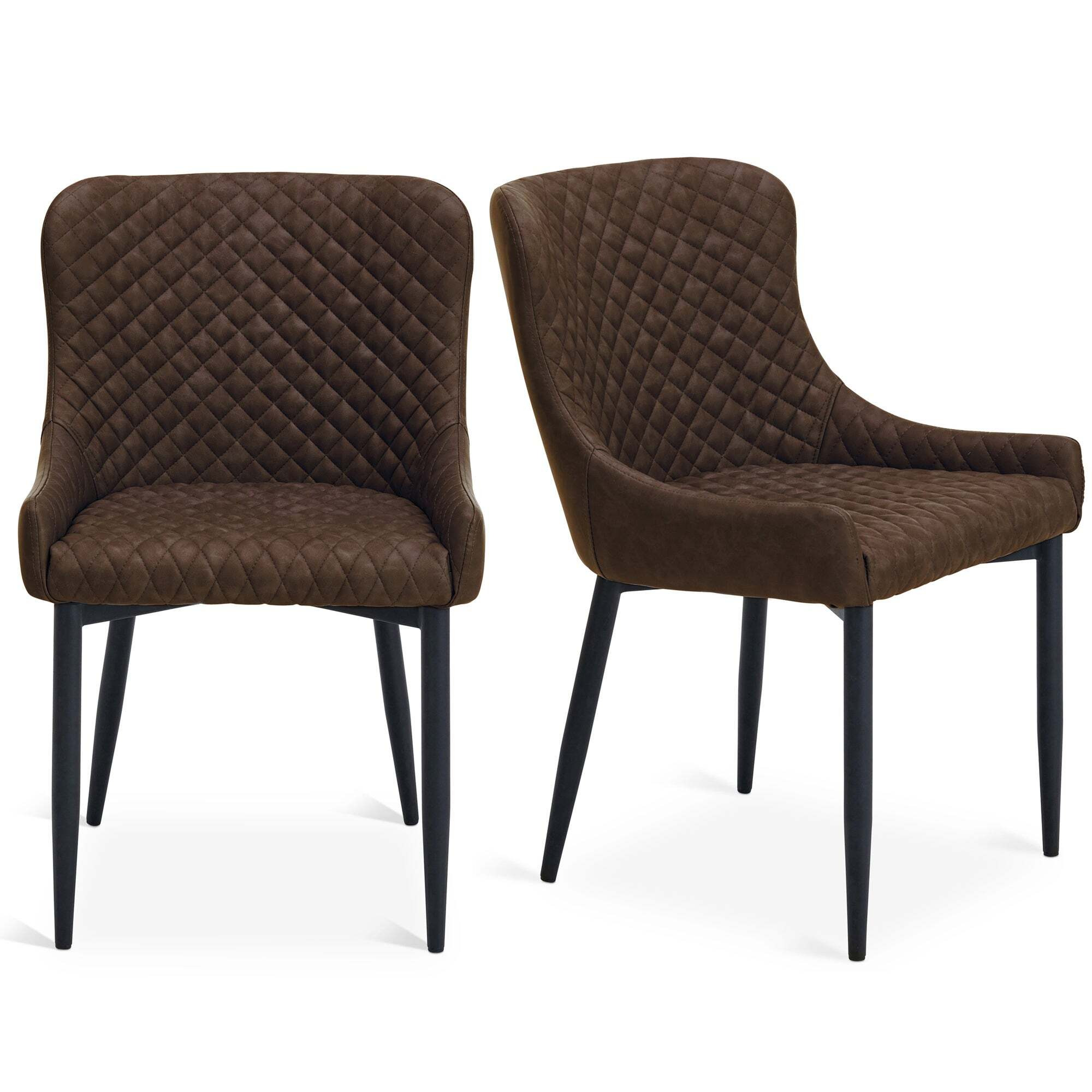 Montreal Set of 2 Dining Chairs, Faux Leather Brown by Dunelm | ufurnish.com