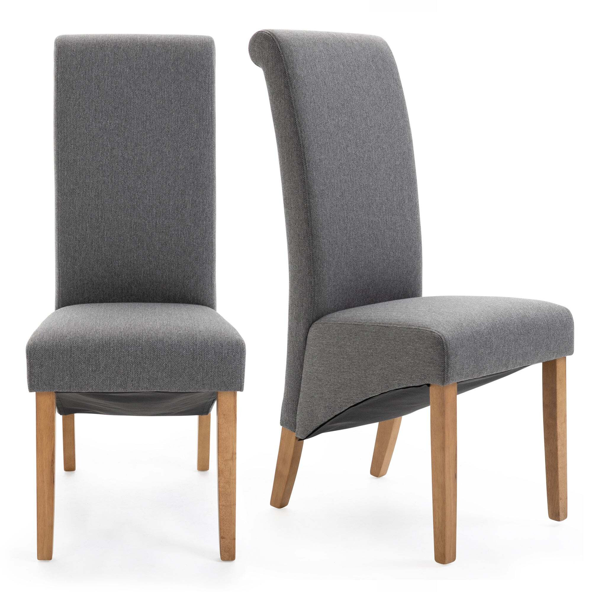 Chester Set of 2 Dining Chairs, Herringbone Fabric Grey by Dunelm
