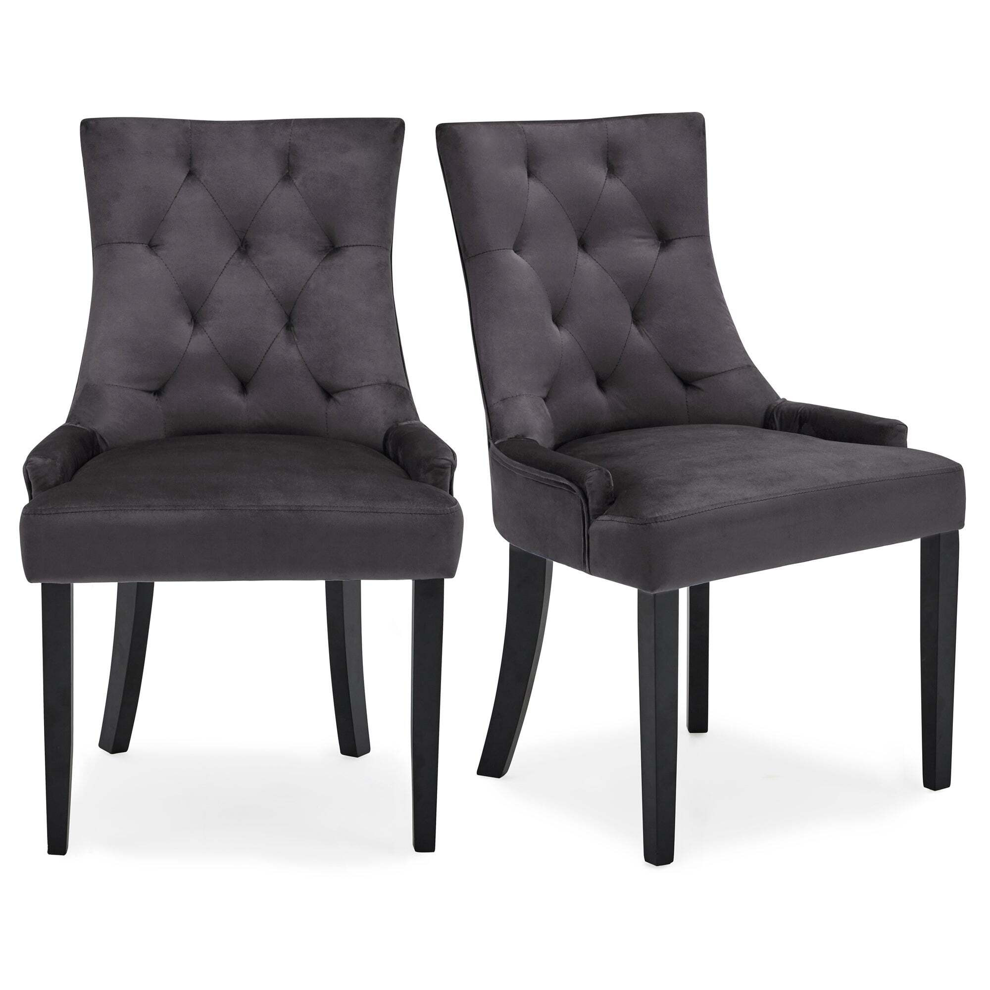 Regent Set of 2 Dining Chairs, Velvet Grey by Dunelm