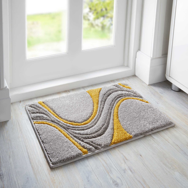 Mirage Doormat Yellow and Grey by Dunelm
