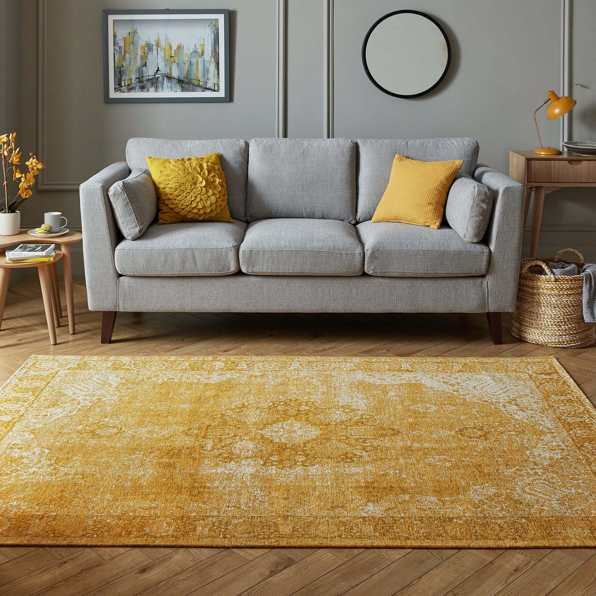 Mila Traditional Rug Yellow by Dunelm
