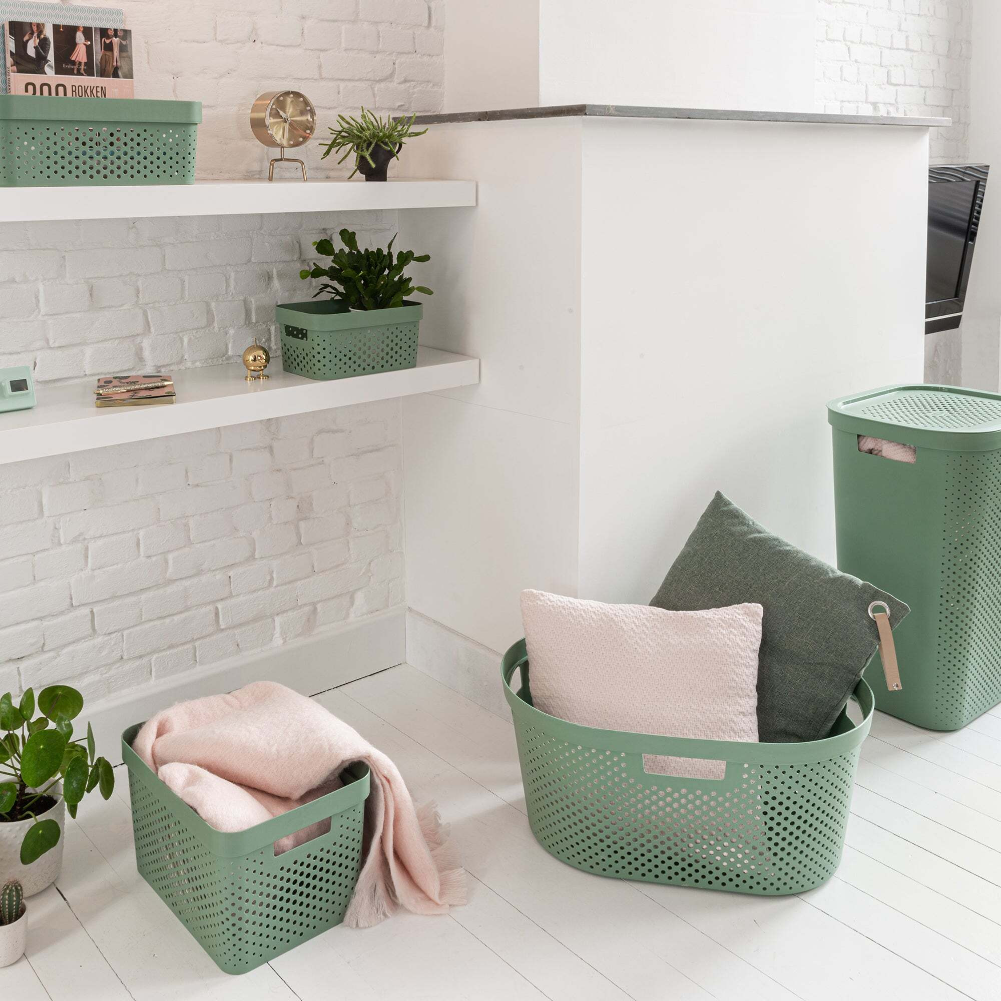 Curver Infinity Recycled Plastic 4.5L Storage Basket Green by Dunelm