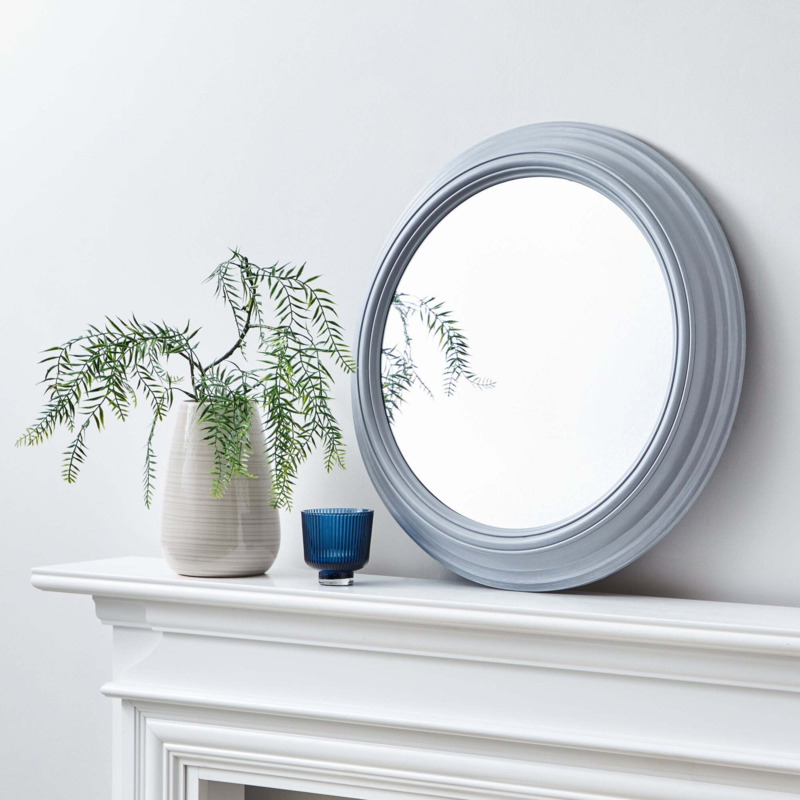 Round Wall Mirror, Grey 59cm Grey by Dunelm