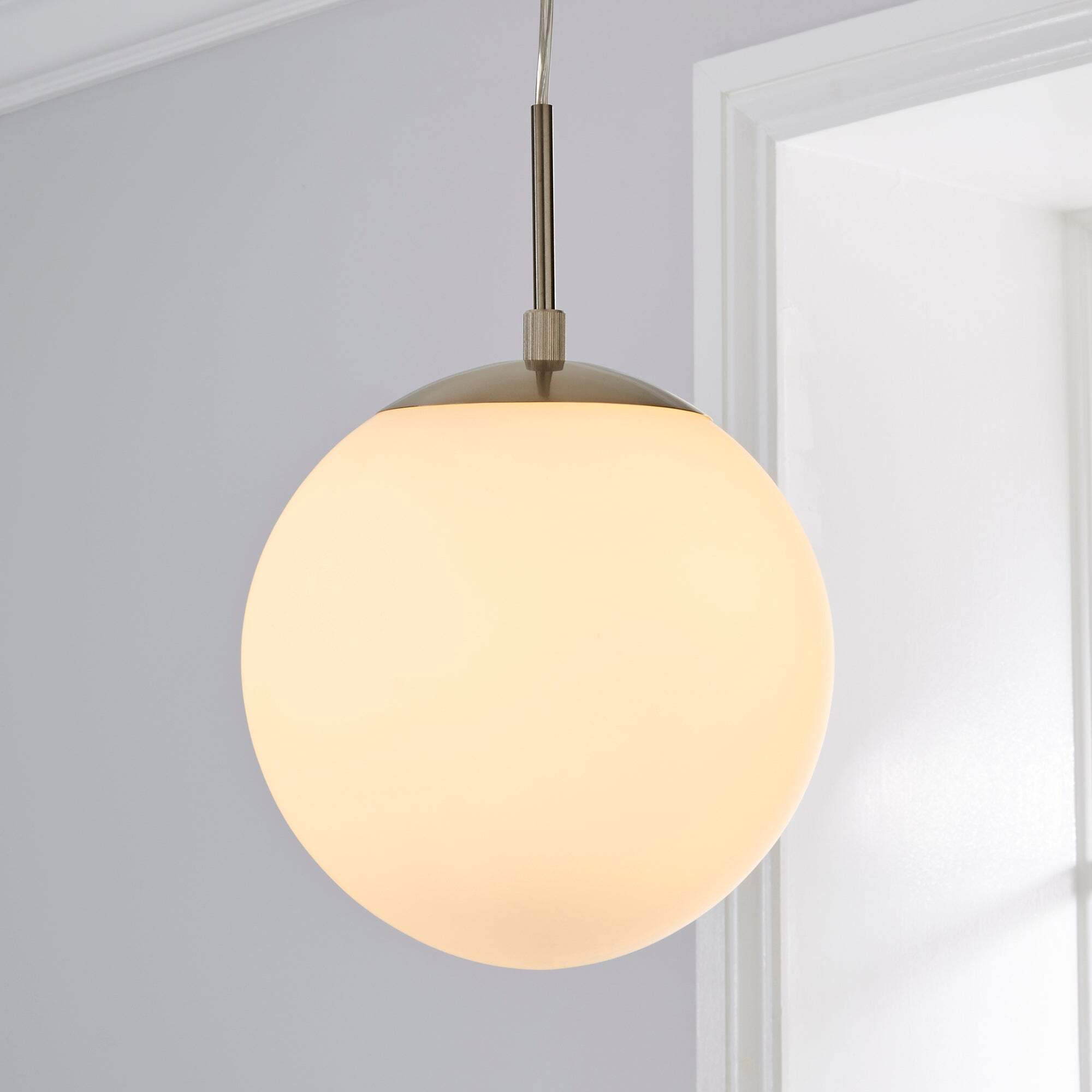 Hamptworth 1 Light Pendant Dome Frosted Glass Ceiling Fitting Silver by Dunelm