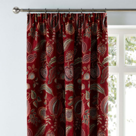 Edina Chenille Pencil Pleat Curtains Red, Green and White