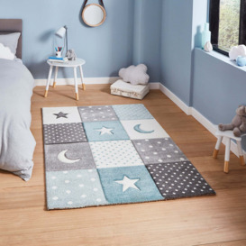 Blue Moons and Stars Dot Rug Blue
