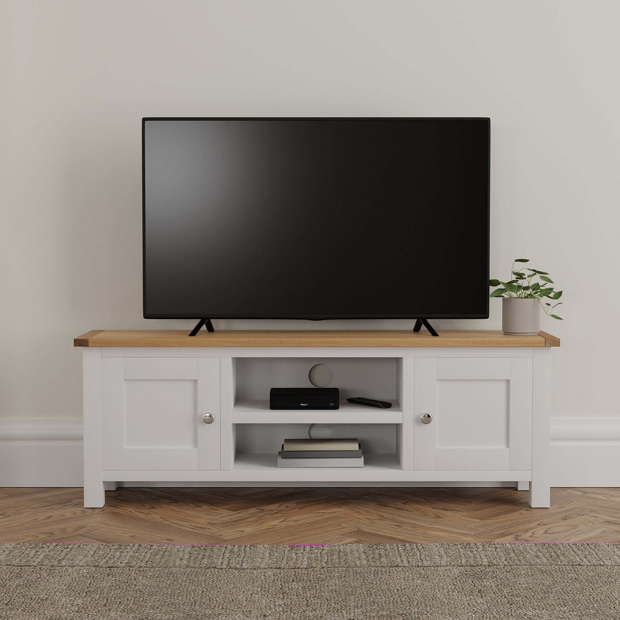 Bromley White Wide TV Stand White and Brown by Dunelm