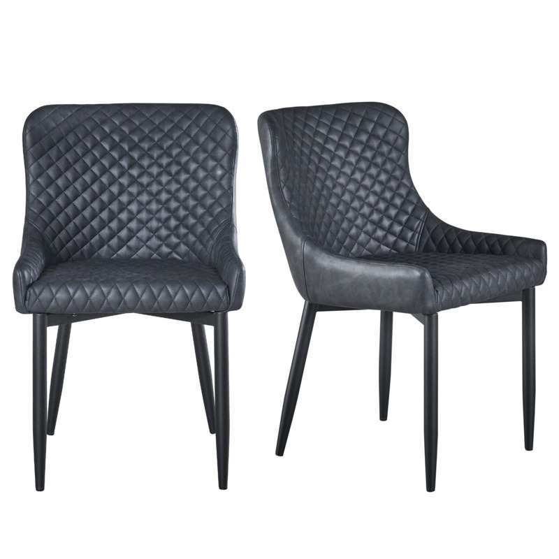 Montreal Set of 2 Dining Chairs, Faux Leather Black by Dunelm