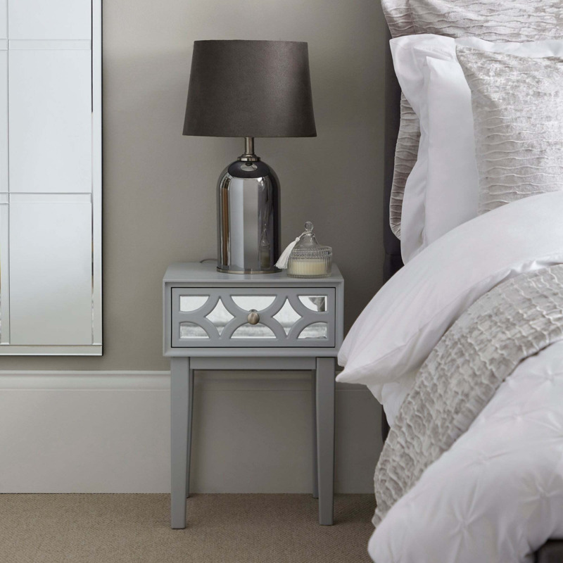 Delphi 1 Drawer Bedside Table, Mirrored Grey by Dunelm
