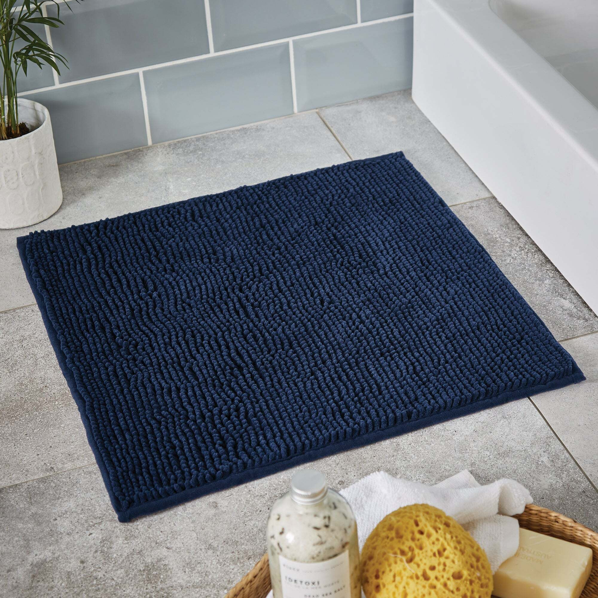 Navy Mini Bobble Shower Mat Navy Blue by Dunelm