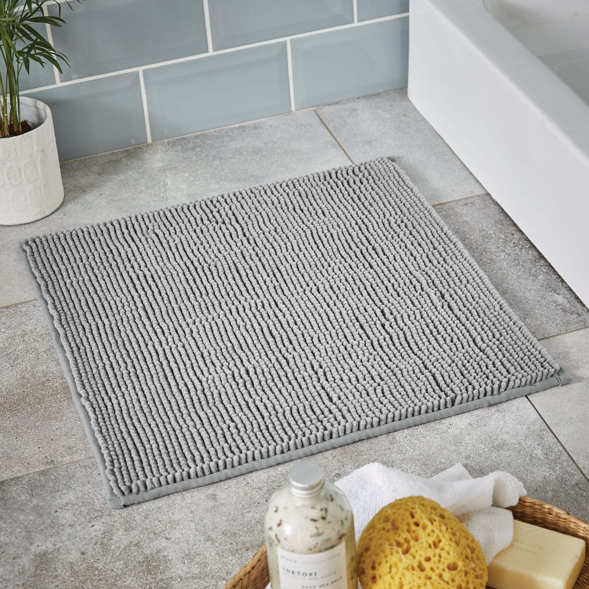 Silver Mini Bobble Shower Mat Silver by Dunelm