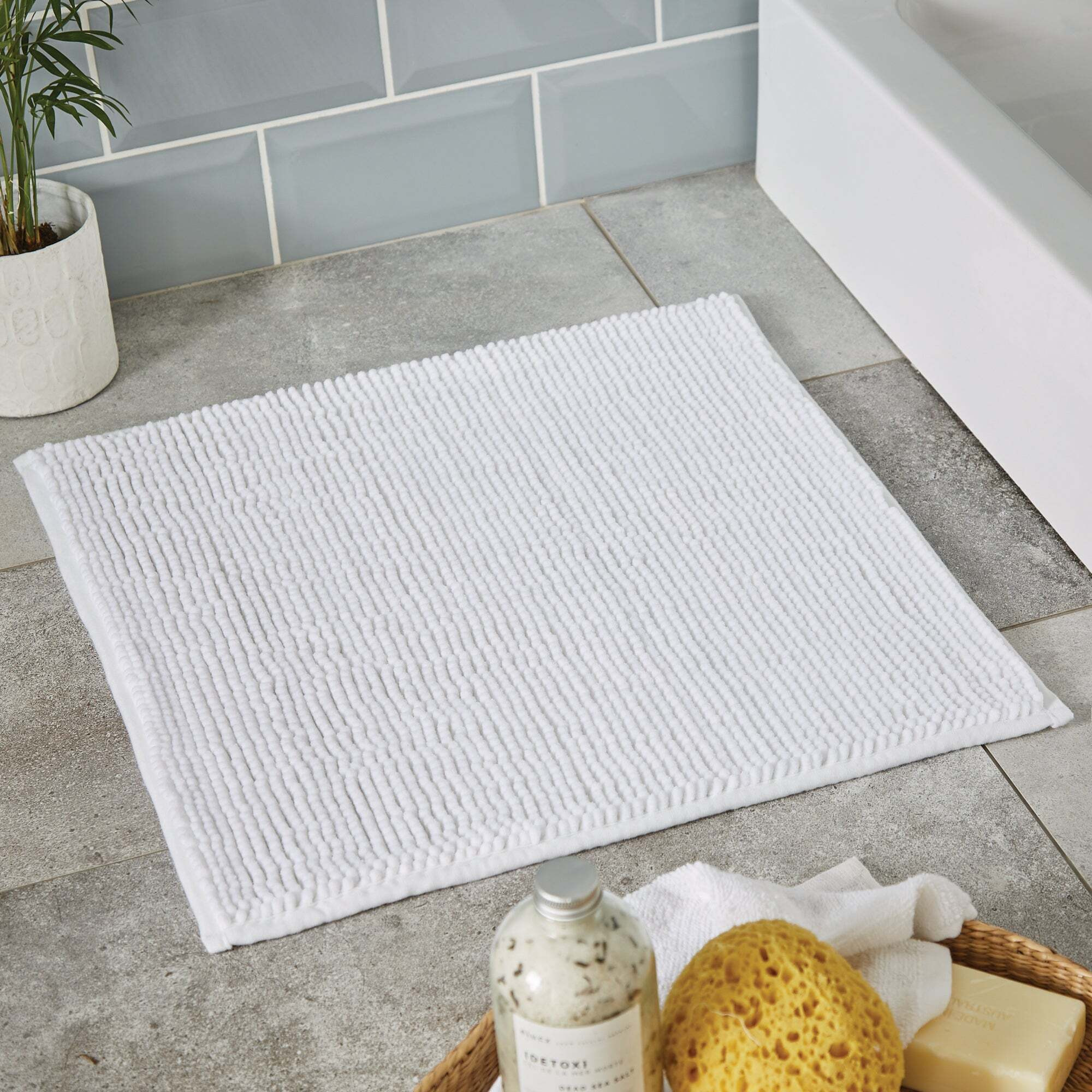 White Mini Bobble Shower Mat White by Dunelm