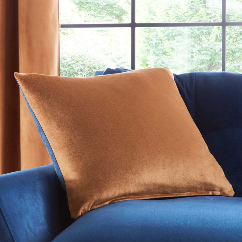 Reversible Navy and Butterscotch Velour Cushion Navy and Orange by