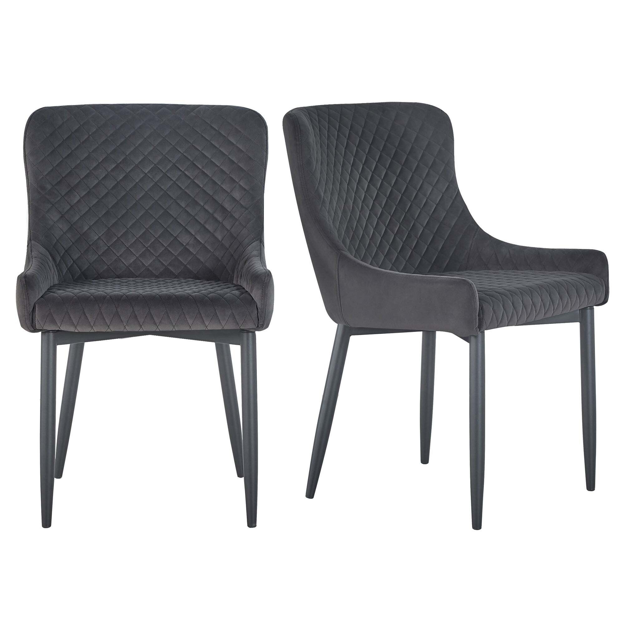 Montreal Set of 2 Dining Chairs, Velvet Charcoal by Dunelm
