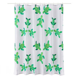 Turtles Shower Curtain White, Green and Yellow