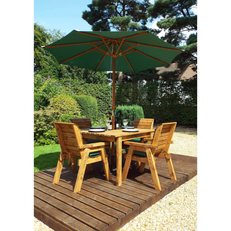 Charles Taylor 4 Seater Wooden Square Dining Set with Green Seat Pads