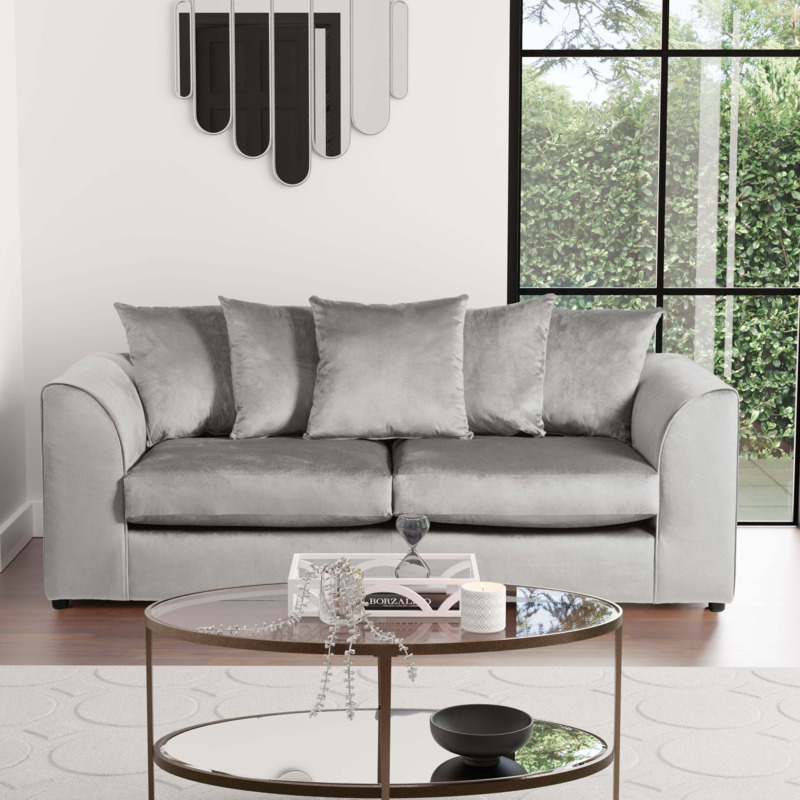 Blake 3 Seater Soft Velvet Sofa Grey by Dunelm