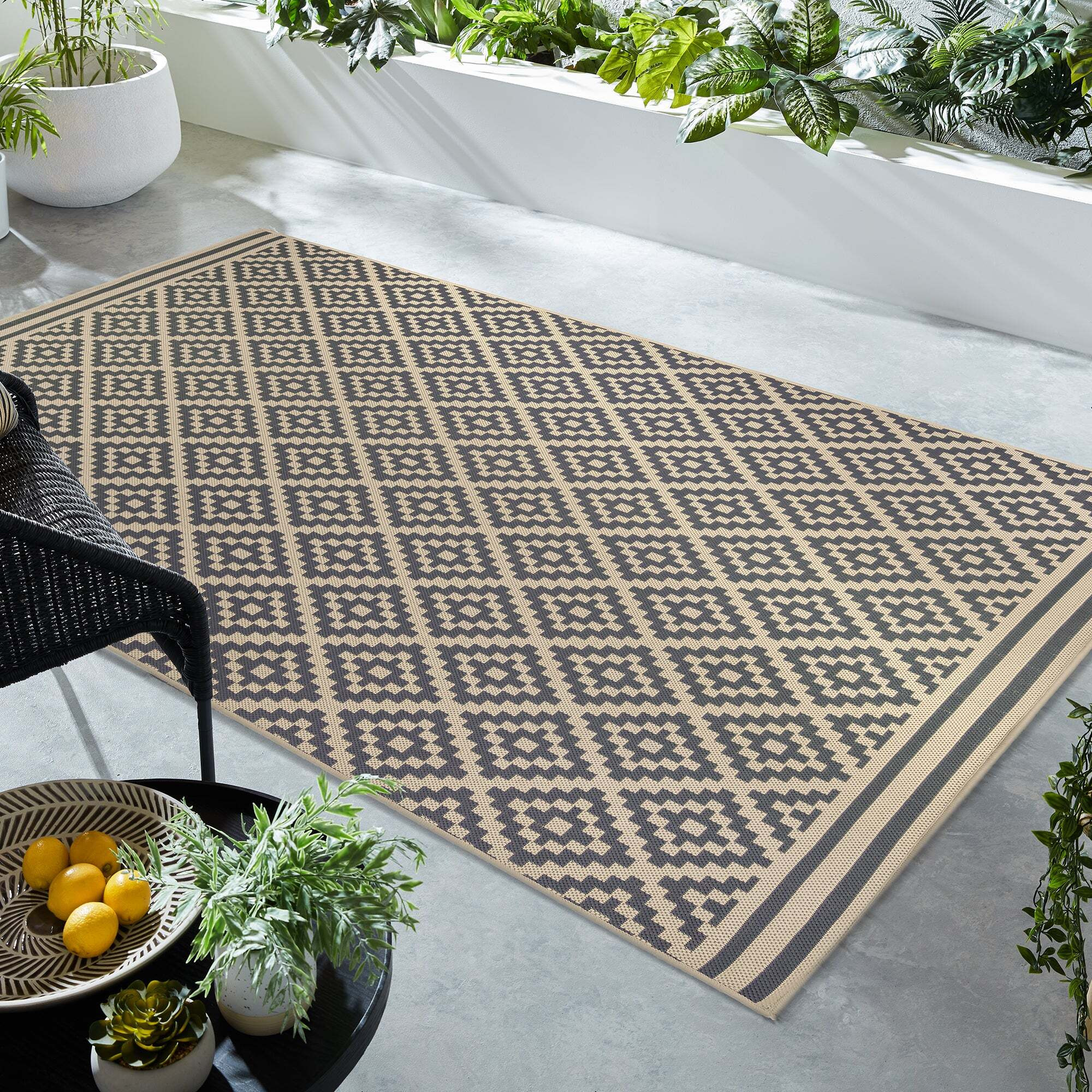 Moretti Indoor Outdoor Rug Blue and Grey by Dunelm