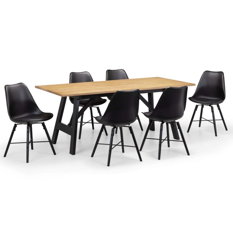Hockley Rectangular Dining Table with 6 Kari Chairs, Black Black by