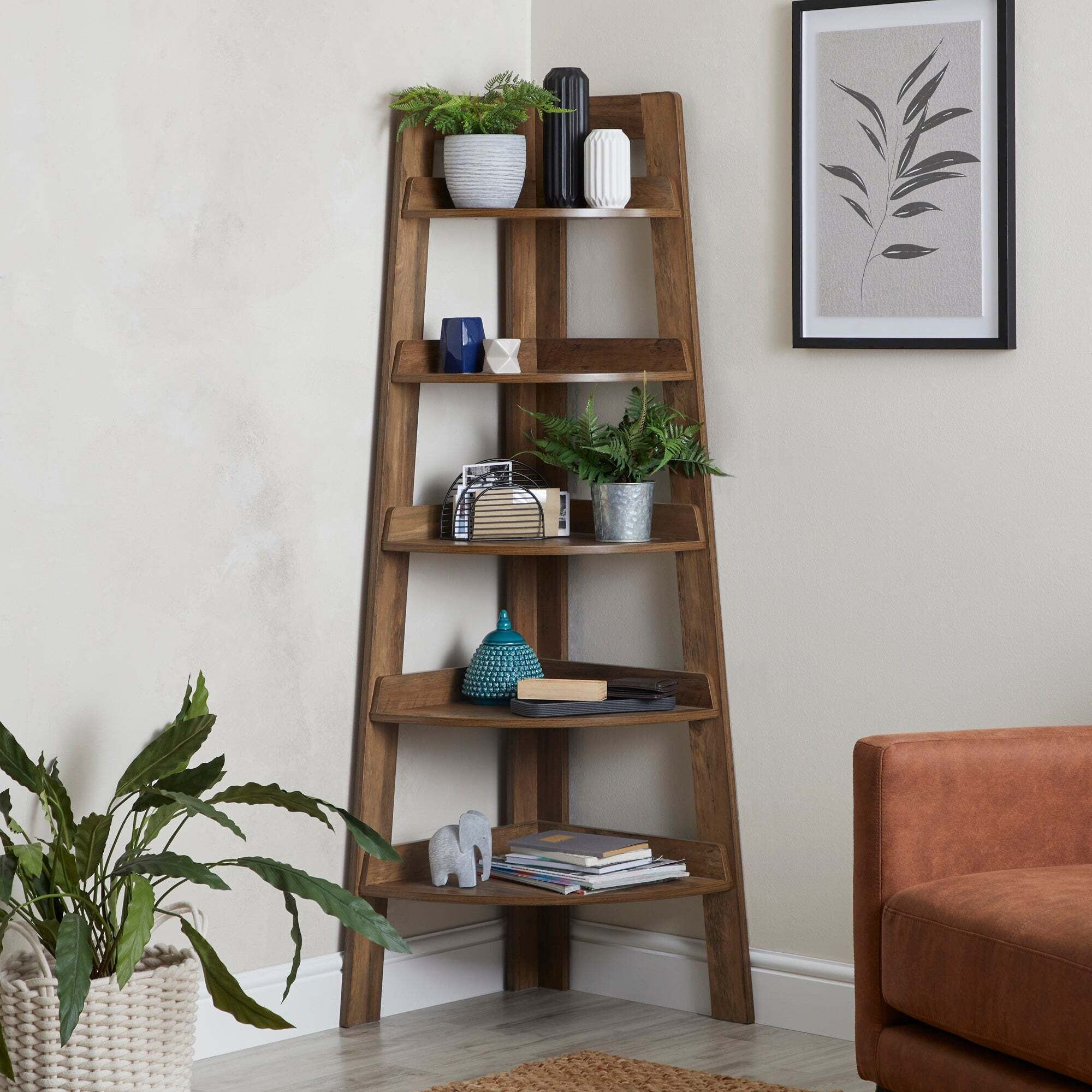 Fulton Corner Ladder Shelf Brown by Dunelm | uFurnish.com