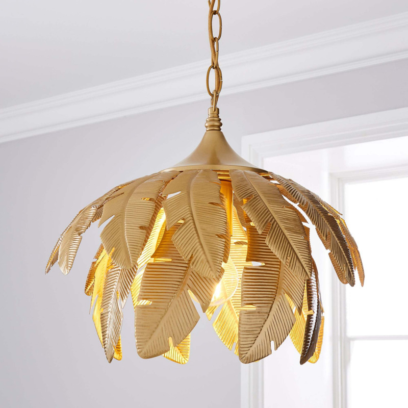 Farrah Palm Leaf Ceiling Fitting Gold Gold by Dunelm