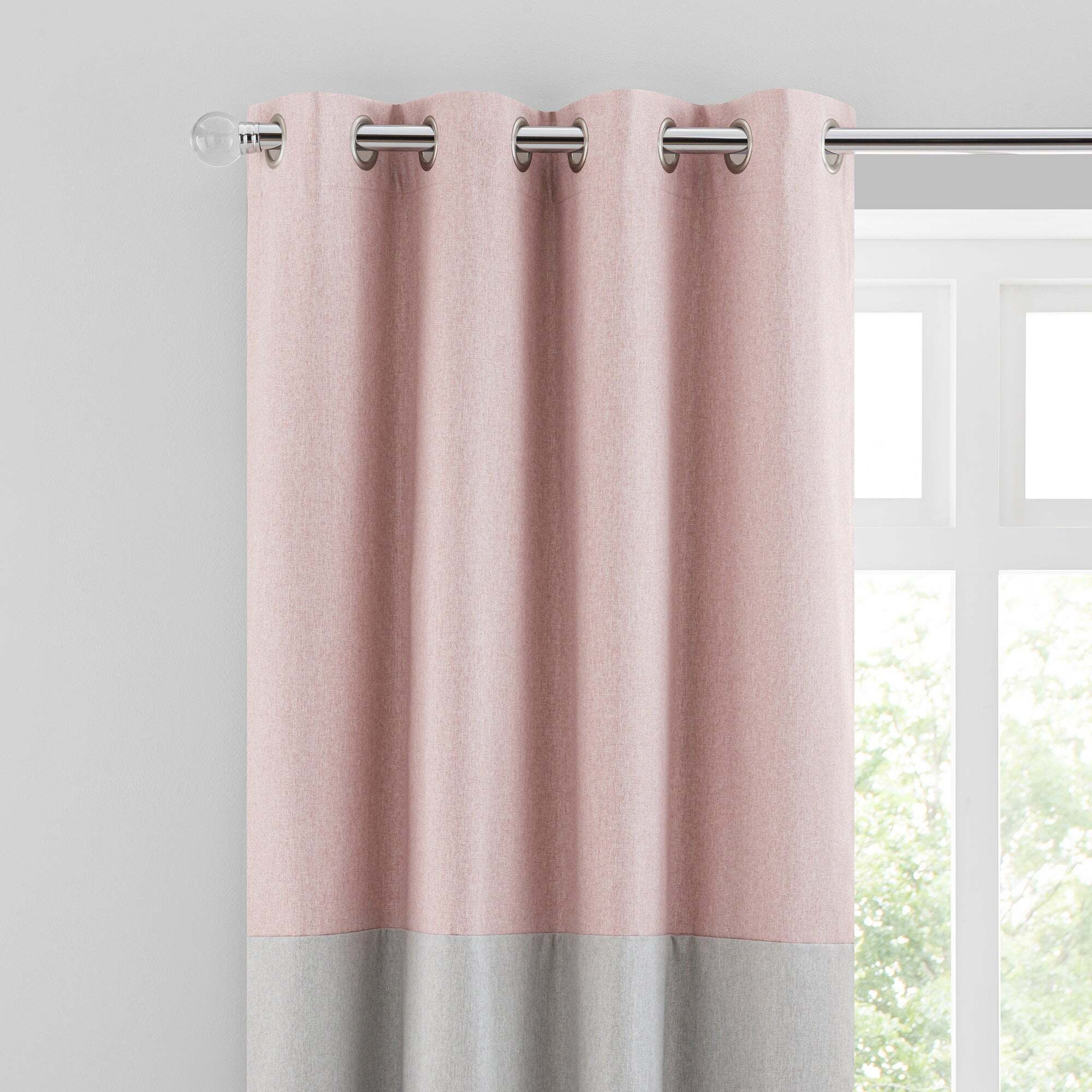 Luna Block Blackout Eyelet Curtain Blush and Dove Grey Blush and Grey by Dunelm