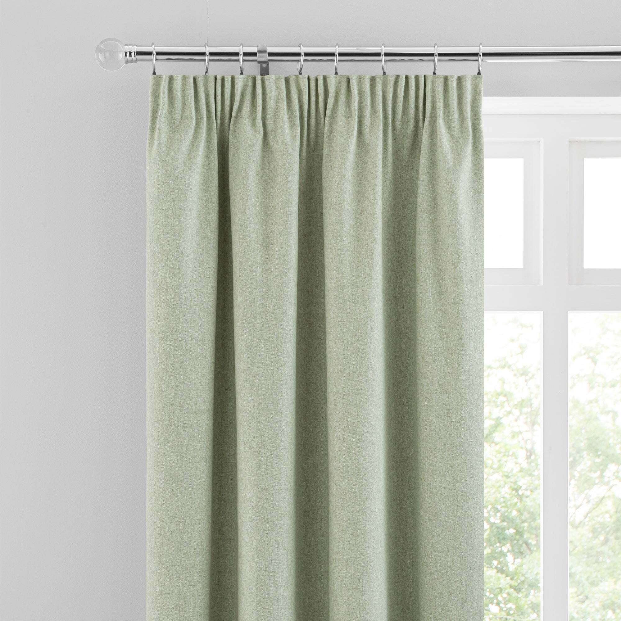 Luna Sage Blackout Pencil Pleat Curtains Green by Dunelm | ufurnish.com